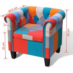 VidaXL Fauteuil Avec Coussin Tissu Design De Patchwork - Multicolore -Pas Cher Fauteuil Magasin 733491 5