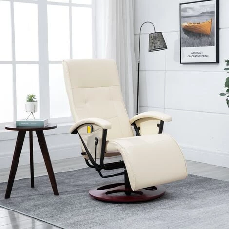 VidaXL Fauteuil De Massage Similicuir Blanc Crème - Crème 4 VidaXL Fauteuil De Massage Similicuir Blanc Crème - Crème – Image 2