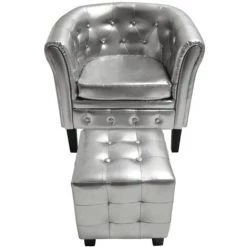 Fauteuil Avec Repose-pied Similicuir Argenté VidaXL