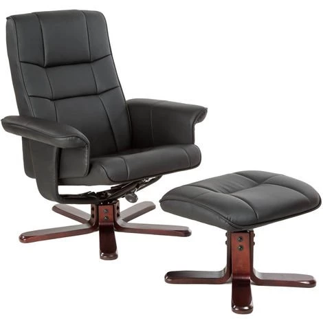 TECTAKE Fauteuil Relax Inclinable Et Pivotant Avec Repose Pied Noir - Pieds En Bois Foncé - Noir/marron 3 TECTAKE Fauteuil Relax Inclinable Et Pivotant Avec Repose Pied Noir - Pieds En Bois Foncé - Noir/marron