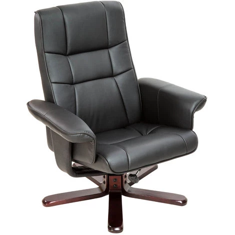 TECTAKE Fauteuil Relax Inclinable Et Pivotant Avec Repose Pied Noir - Pieds En Bois Foncé - Noir/marron 5 TECTAKE Fauteuil Relax Inclinable Et Pivotant Avec Repose Pied Noir - Pieds En Bois Foncé - Noir/marron – Image 3