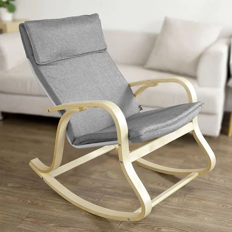 Rocking Chair, Fauteuil à Bascule, Fauteuil Relax, Bouleau Flexible -Gris FST15-DG SoBuy® 4 Rocking Chair, Fauteuil à Bascule, Fauteuil Relax, Bouleau Flexible -Gris FST15-DG SoBuy® – Image 2