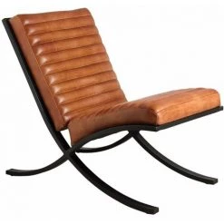 AUBRY GASPARD Fauteuil En Cuir De Buffle Pleine Fleur Et Métal Marron - Marron