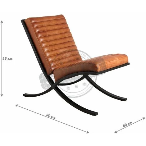 AUBRY GASPARD Fauteuil En Cuir De Buffle Pleine Fleur Et Métal Marron - Marron 4 AUBRY GASPARD Fauteuil En Cuir De Buffle Pleine Fleur Et Métal Marron - Marron – Image 2