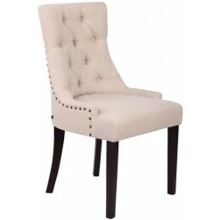 DéCOSHOP26 Chaise De Salle à Manger Bureau Ou Coiffeuse Capitonné En Tissu Crème Pied Foncé - Crèmem
