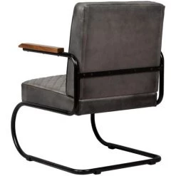 Fauteuil Cuir Véritable Gris VidaXL -Pas Cher Fauteuil Magasin 9212678 4