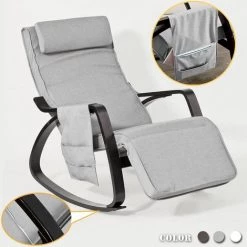 Eponge Plus épais!! Fauteuil à Bascule Berçante Relax Avec Pochette Latérale Amovible, Rocking Chair Bouleau Flexible FST20-HG SoBuy®