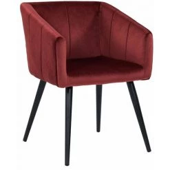 DéCOSHOP26 Fauteuil Lounge Chaise Salle à Manger En Tissu Velours Bordeaux Avec Pieds En Métal Noir - Noir