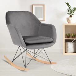 IDMARKET Fauteuil à Bascule BORA Velours Gris - Gris