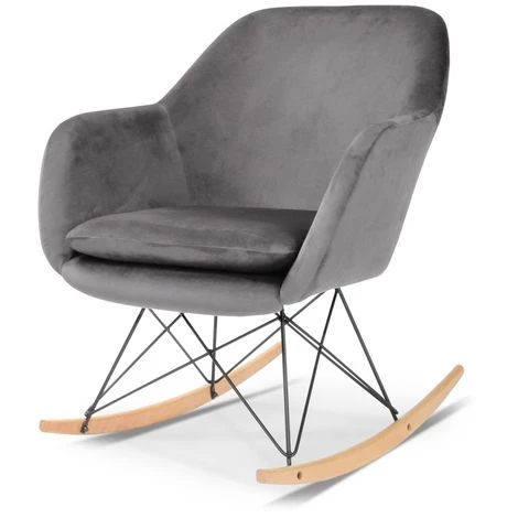 IDMARKET Fauteuil à Bascule BORA Velours Gris - Gris 4 IDMARKET Fauteuil à Bascule BORA Velours Gris - Gris – Image 2